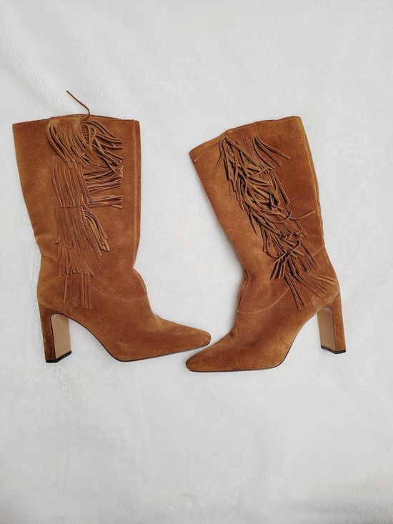 Vince Camuto Shoes - NWOT Vince Camuto Sterla Tan Suede Fringe Mid-Calf Heeled Boots